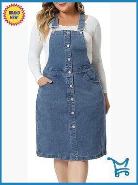 Plus Size Denim Overall Dress Button Front Adjustable Strap Suspender Skirt